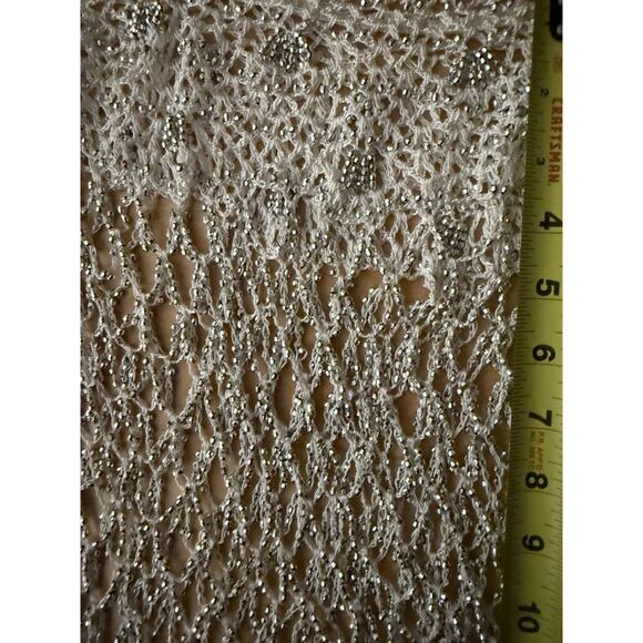 VTG Crochet Sequin Beaded Fringe Mini Skirt Cream White XS - Picture 4 of 4